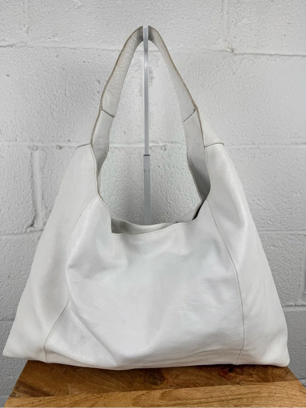 Latico Leathers Lindsey White Full Grain Leather Oversized Hobo Tote Bag